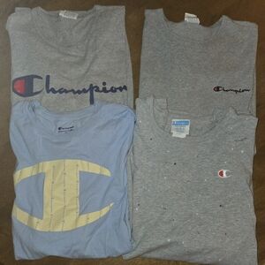 Champion Men's Gray and Light Blue Logo Tees 2XL (Lot Of 4)